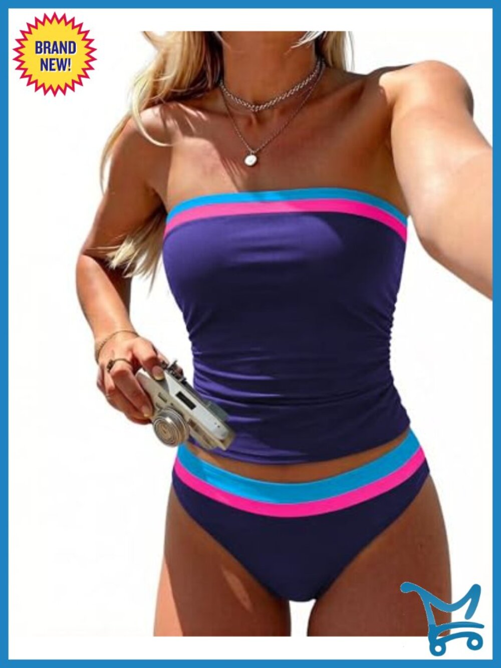 Women's Tankini Swimsuits 2 Piece Strapless Bandeau Bathing Suit High Cut